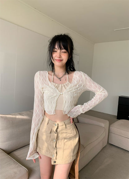 Beige Mesh Western Set