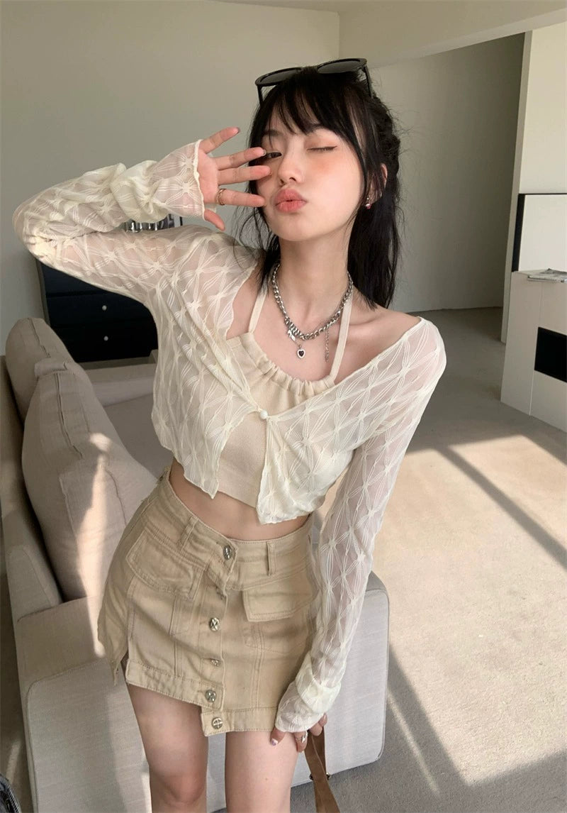 Beige Mesh Western Set