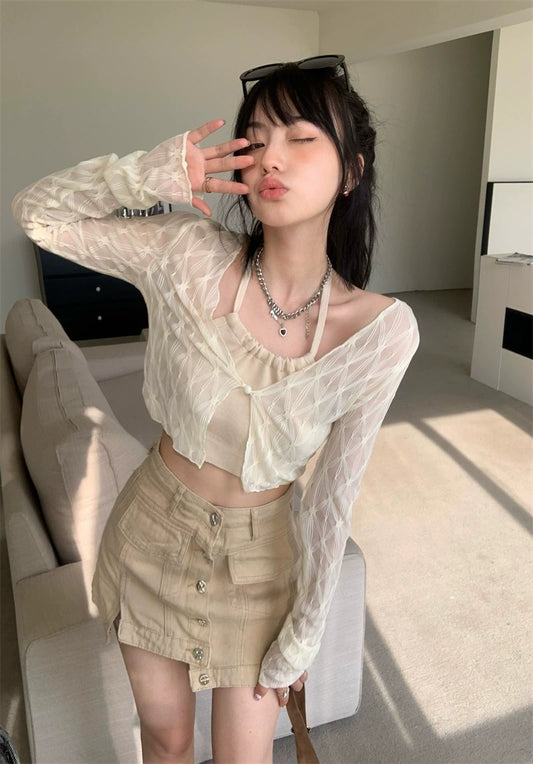 Beige Mesh Western Set
