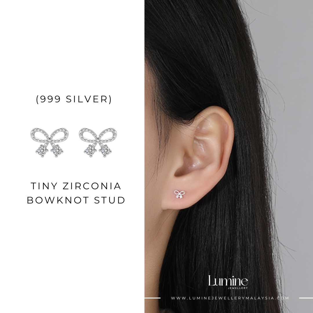 Tiny Zirconia Bowknot Studs