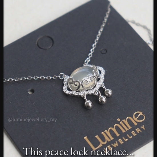 White Chalcedony Peace Lock Necklace