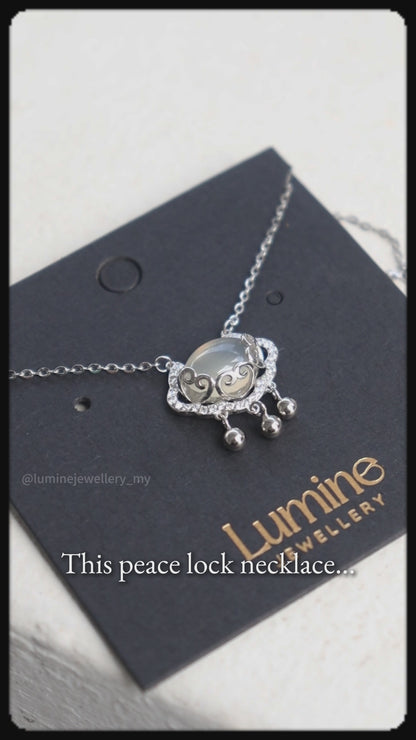 White Chalcedony Peace Lock Necklace